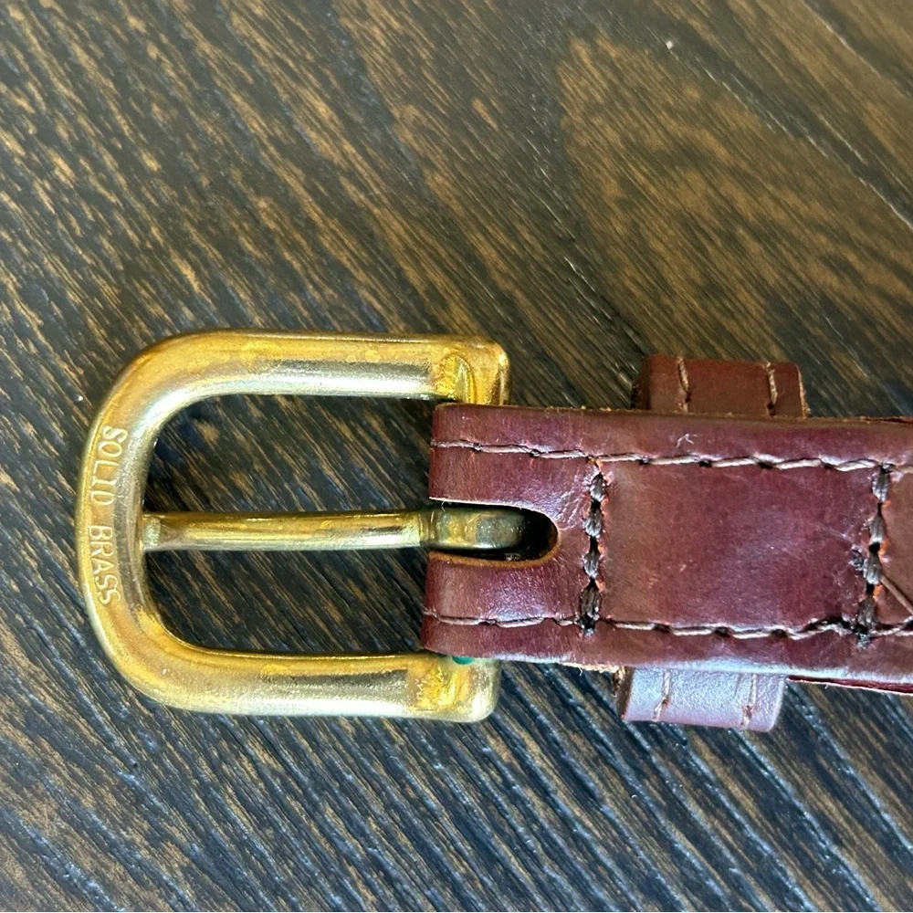 Dover Saddlery Pink and Brown Horse Jumping Canvas Kids Belt With Leather Strap